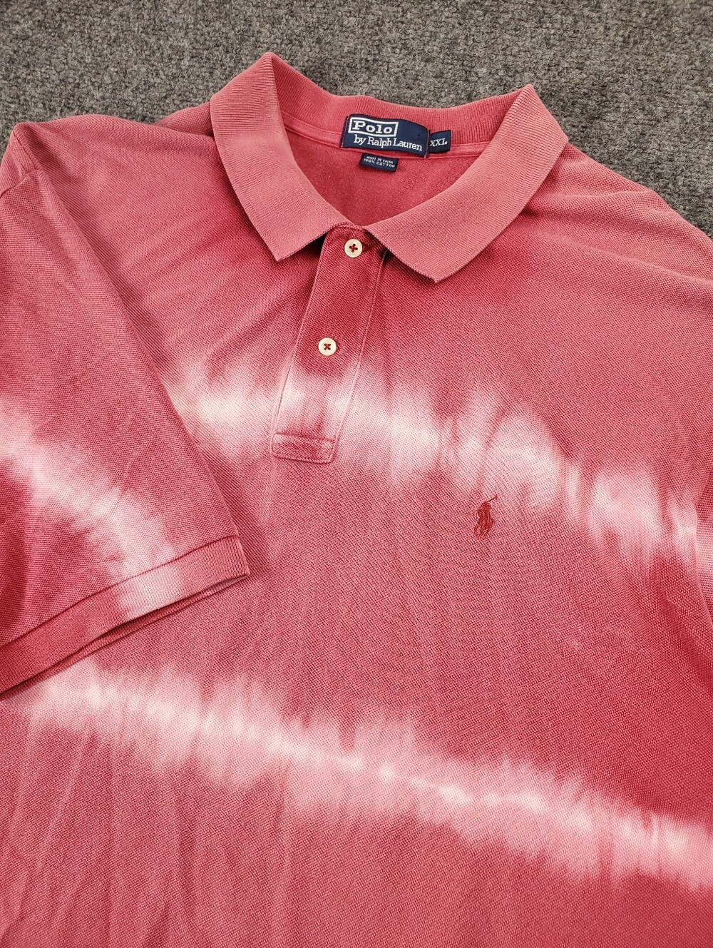 Vintage Polo Ralph Lauren Polo Shirt 2XL Pique Coral Tie Dye Stripe Pony Logo